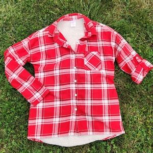 Legendary Whitetails Women's Red and White Plaid Button Down Cozy Shirt